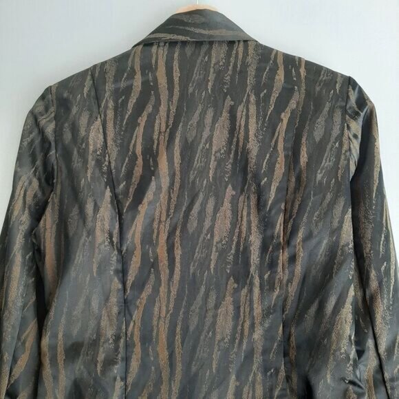 SAMUEL DONG Ruffle Front & Hem Zip-Up Front Blazer Black & Brown Abstract Sz XXS - Picture 12 of 16